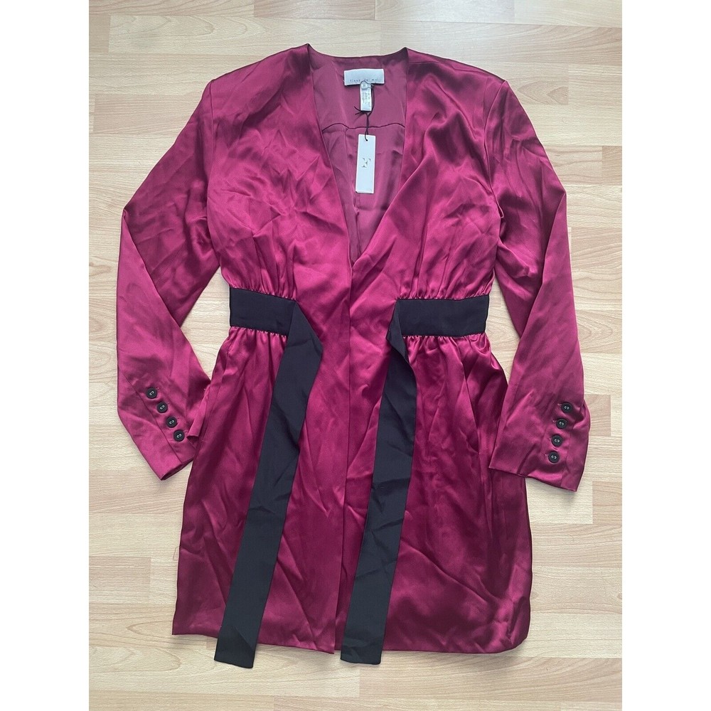 Fleur Du Mal Charmeuse Womens Size 10 Medium Silk Velvet Maroon Robe Burgundy